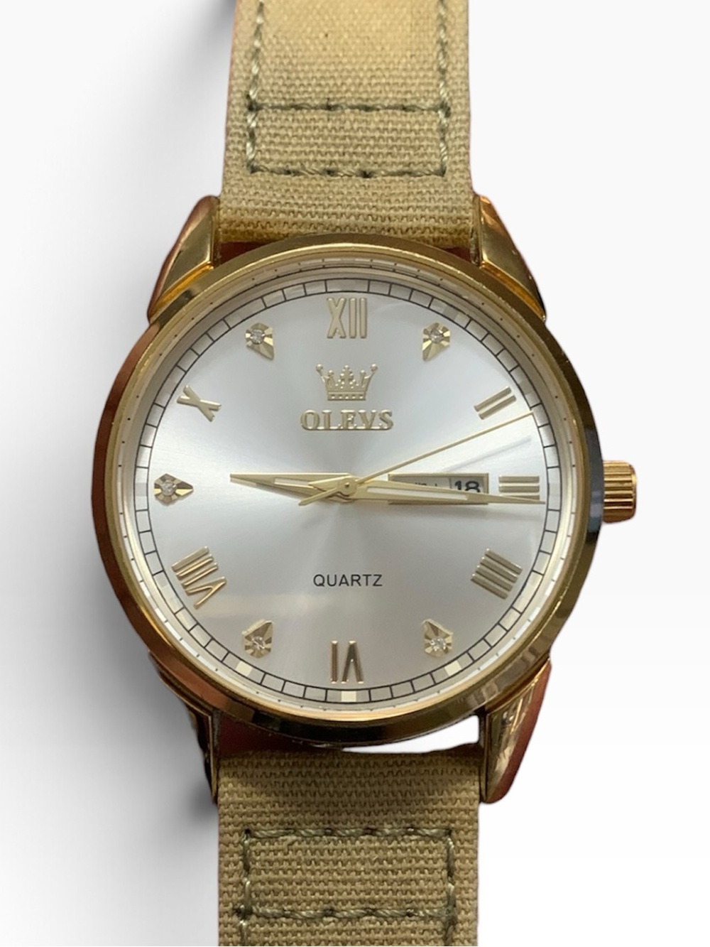 OLEVS Men’s Quartz Analog Watch Gold Tone and Crystal Accents